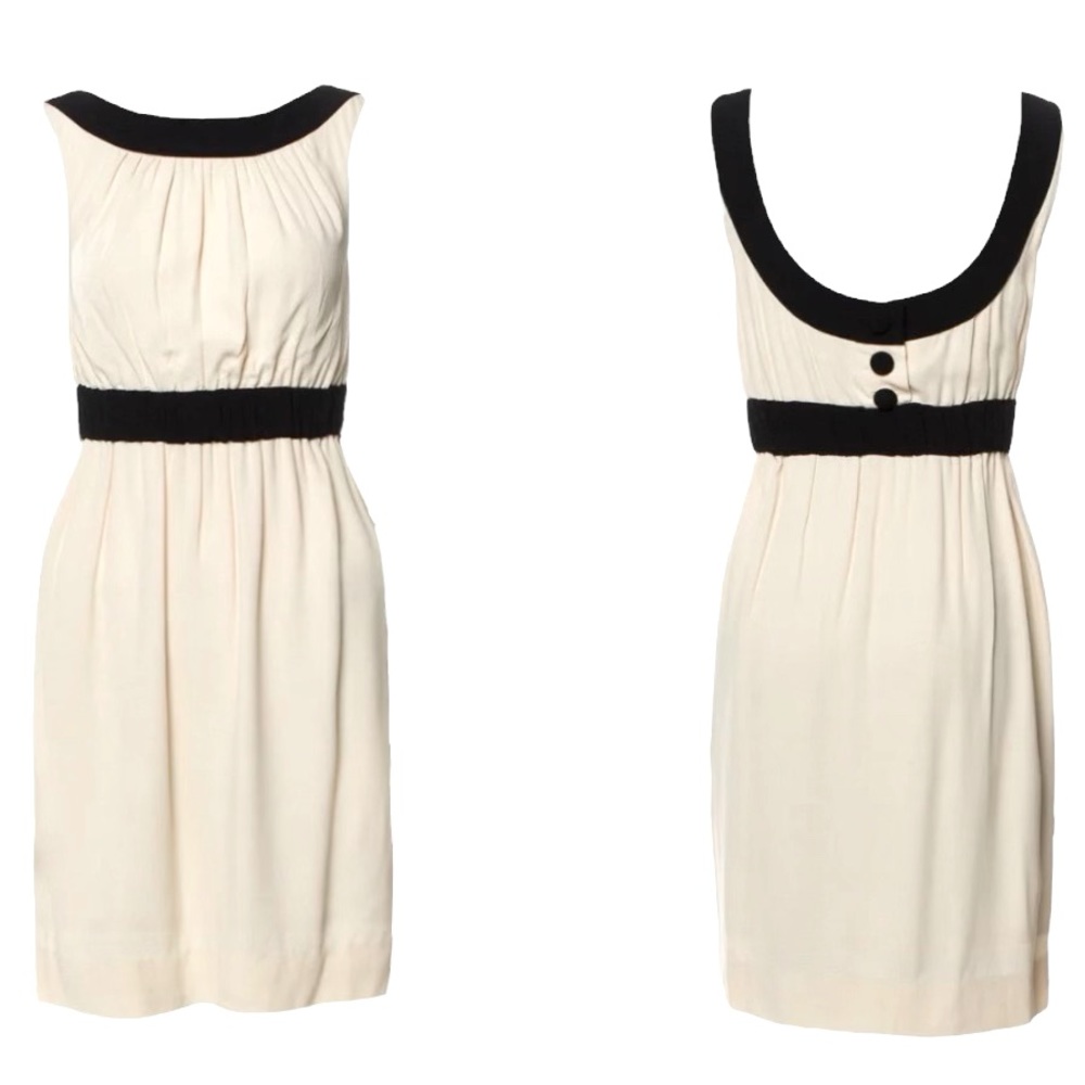 Cute Kate Spade Mini Dress Scoop Neck Button Back Sleeveless Dress Black Cream